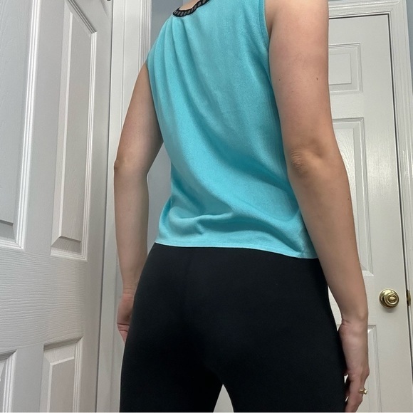 Ming Wang Top Knit Sleeveless Blue Work Minimalist Preppy Chic Designer Medium - Picture 3 of 8